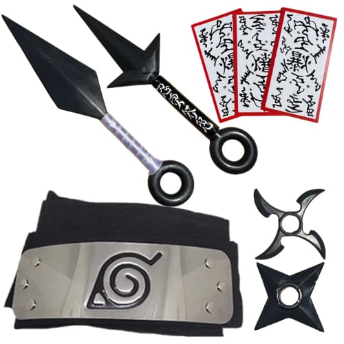 Bandana Naruto + 2 Kunais + 2 Shurikens + 3 Papel Bomba