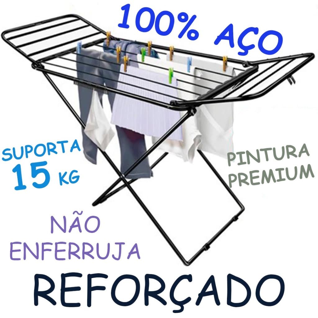 Varal de Chão com Abas Reforçado Aço Dobrável 1,44 Aberto Machado