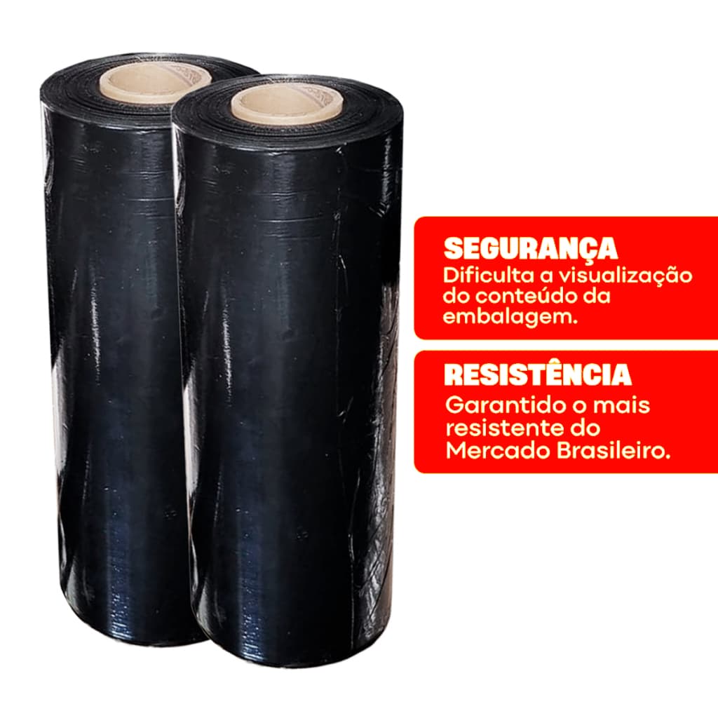 Kit 2 Filme stretch preto 500 X  0,025 (400m) plastico filme para embalagem