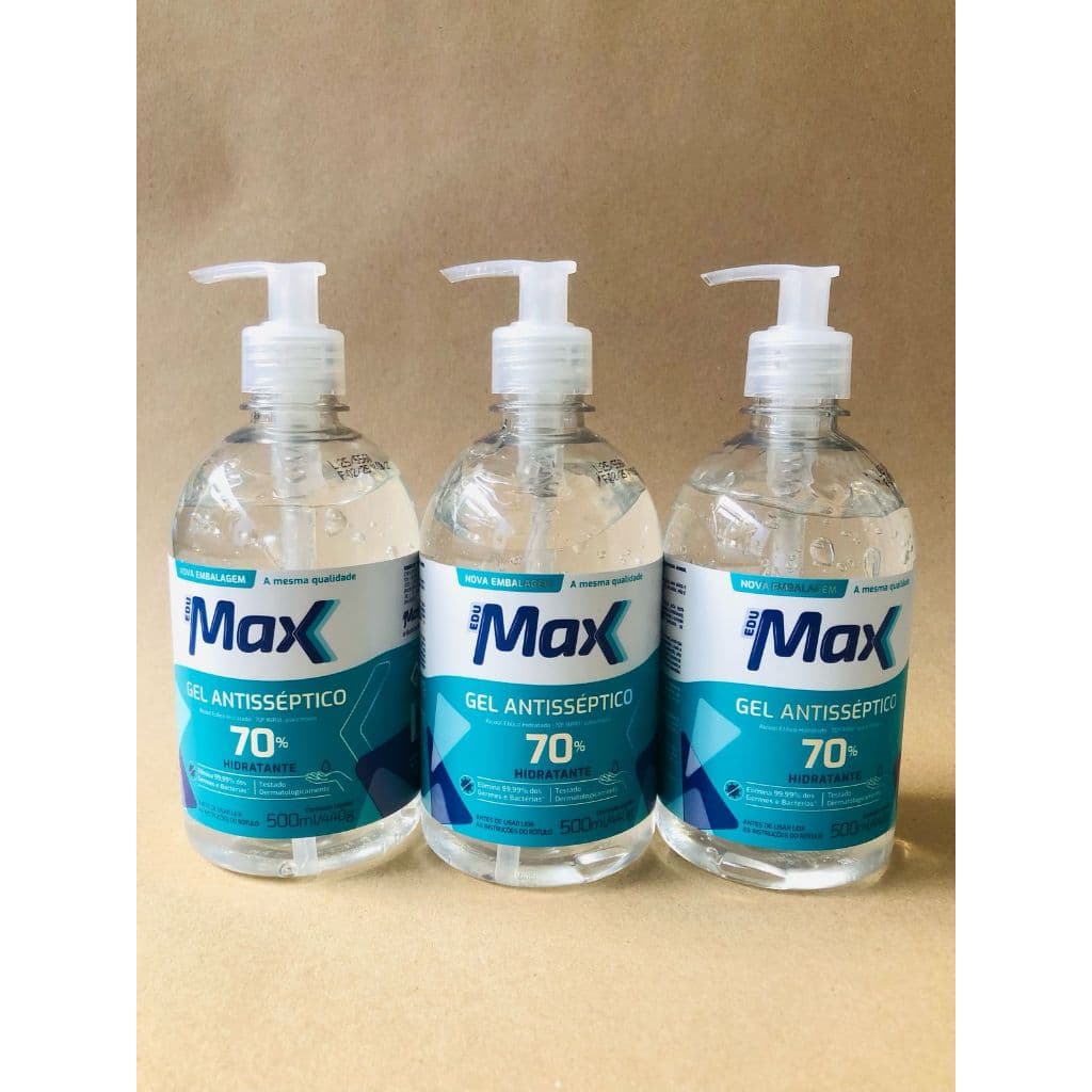 KIT 3 UN ÁLCOOL EM GEL 500 ML 70 º PUMP EDUMAX
