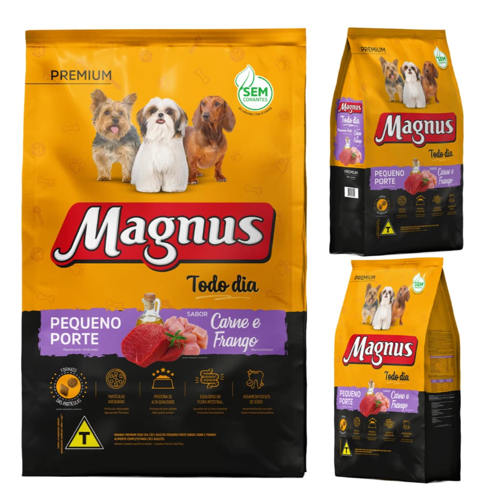Ração Magnus Cães Adultos Pequeno Porte Sabor Carne e Frango 15kg