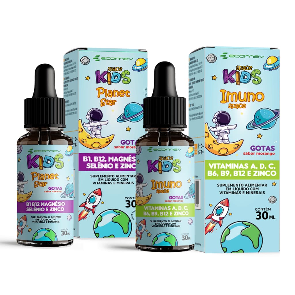 Kit Saude Vitamina Kids Foco + Imuno Magnesio Selenio Zinco Vit A D3 C B1 B12 B6 B9 B12 Ecomev