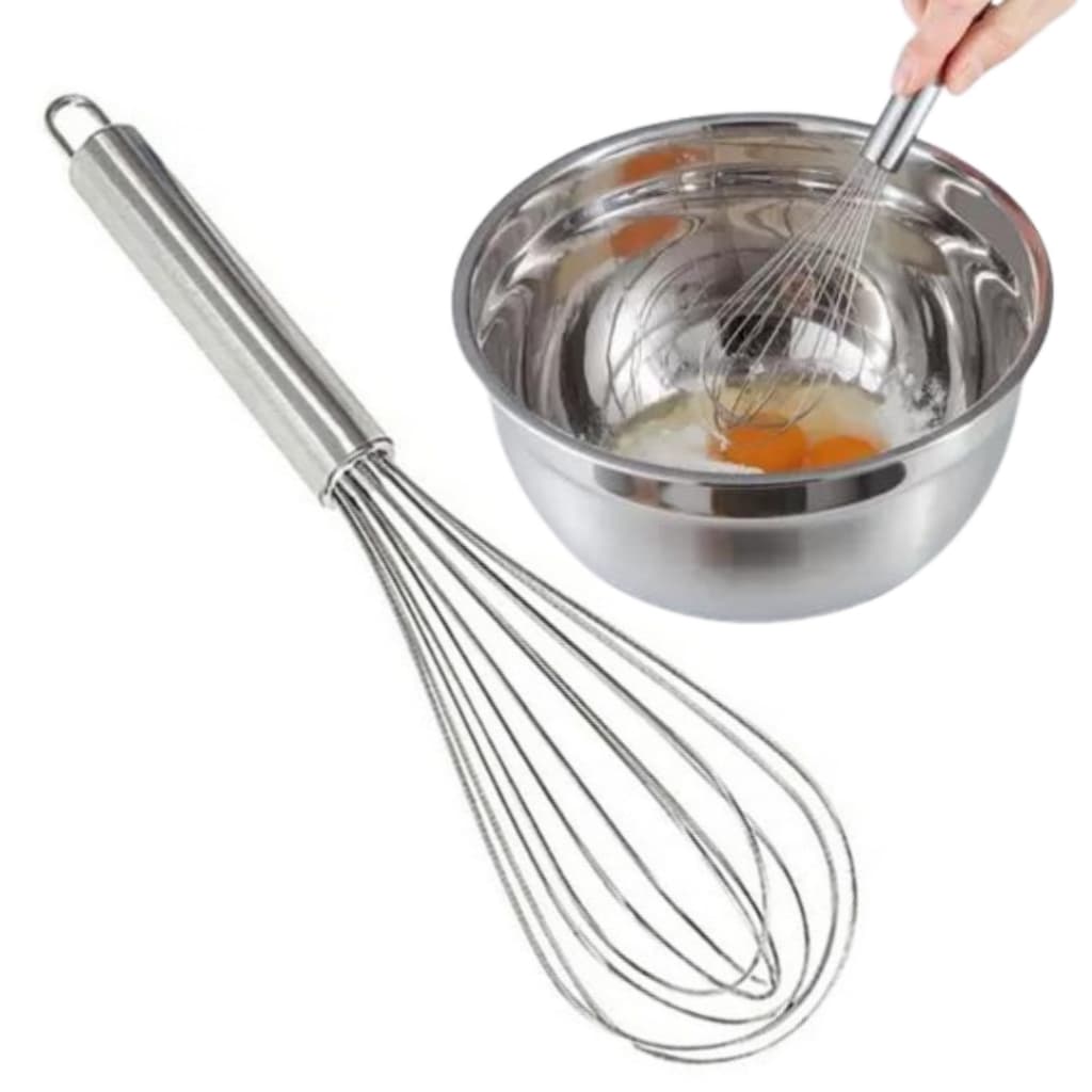 Batedor Fouet Inox Profissional De Ovos e Massas Cabo Reforçado e Normal 26cm Utensilio De Cozinha Universal Promoção