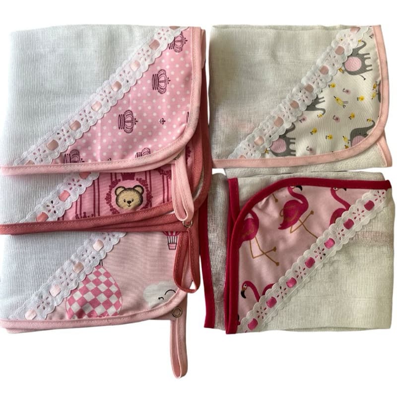 kit com 5 fraldinhas de boca 100% algodão com porta chupeta extra macio meninos e meninas