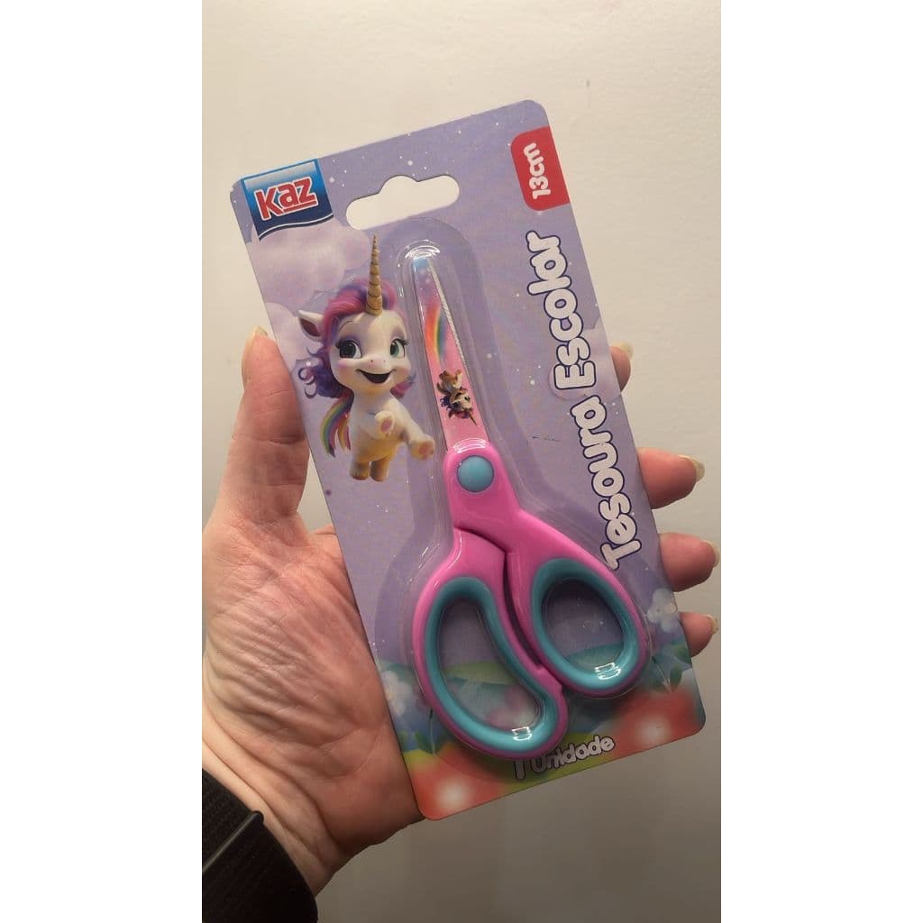 Tesoura Escolar Fofa Unicórnio Ponta Arredondada 13cm KZ7732 KAZ