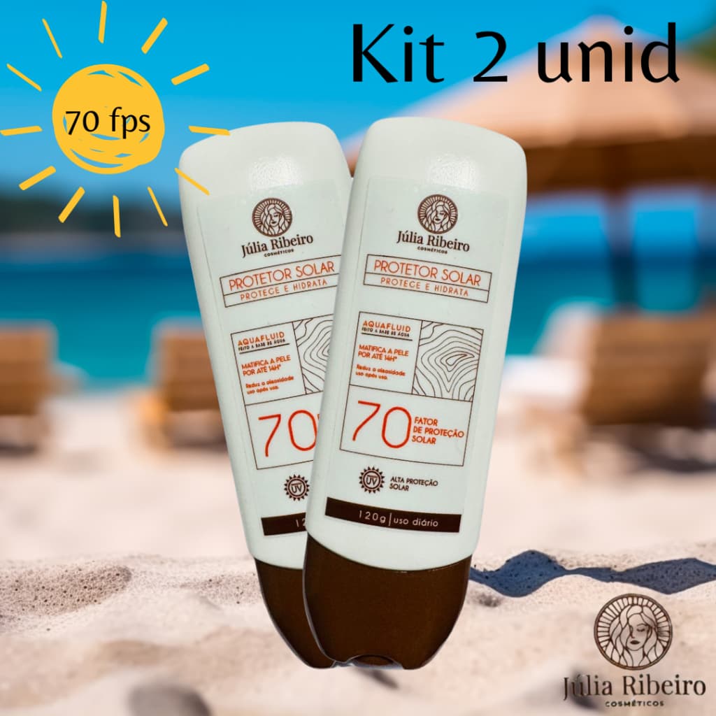 KIT 2 PROTETOR SOLAR  JULIA RIBEIRO 70 FPS, 120ml FACIAL E CORPORAL TOQUE SECO
