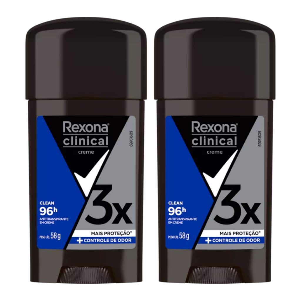 Kit 2x Rexona Clinical Creme Men Clean Desodorante Antitranspirante 58g
