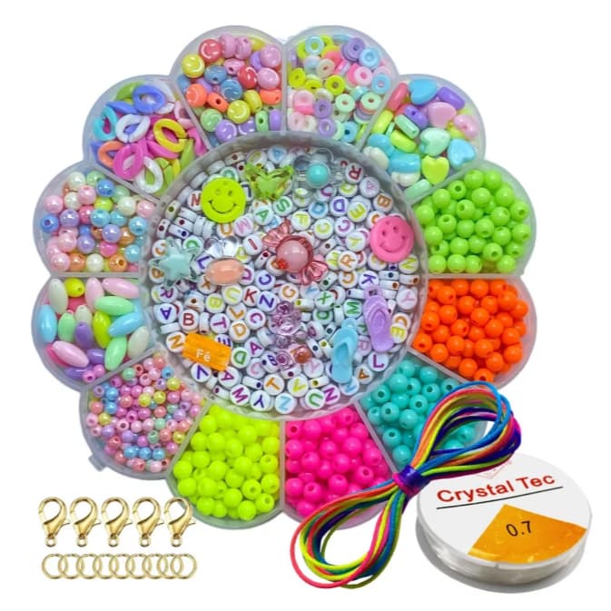 Kit Miçangas Infantil Para Montar Pulseiras Colar Bijuterias