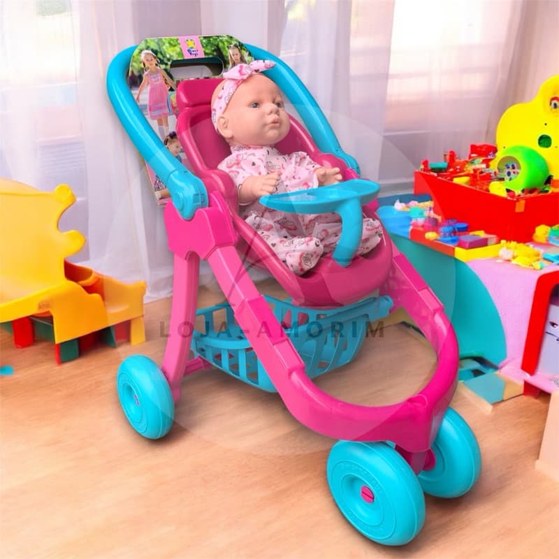 Kit Carrinho De Boneca 3 em 1 Com Boneca Fala Sons De Bebês Envio Imediato