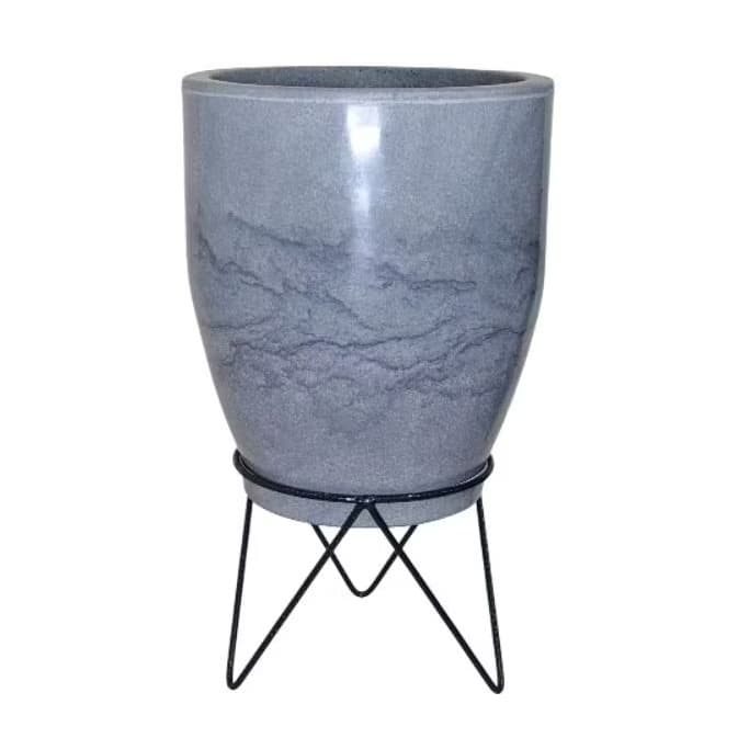 Vaso para plantas coluna bojo liso N1 31X25cm polietileno com prato e suporte