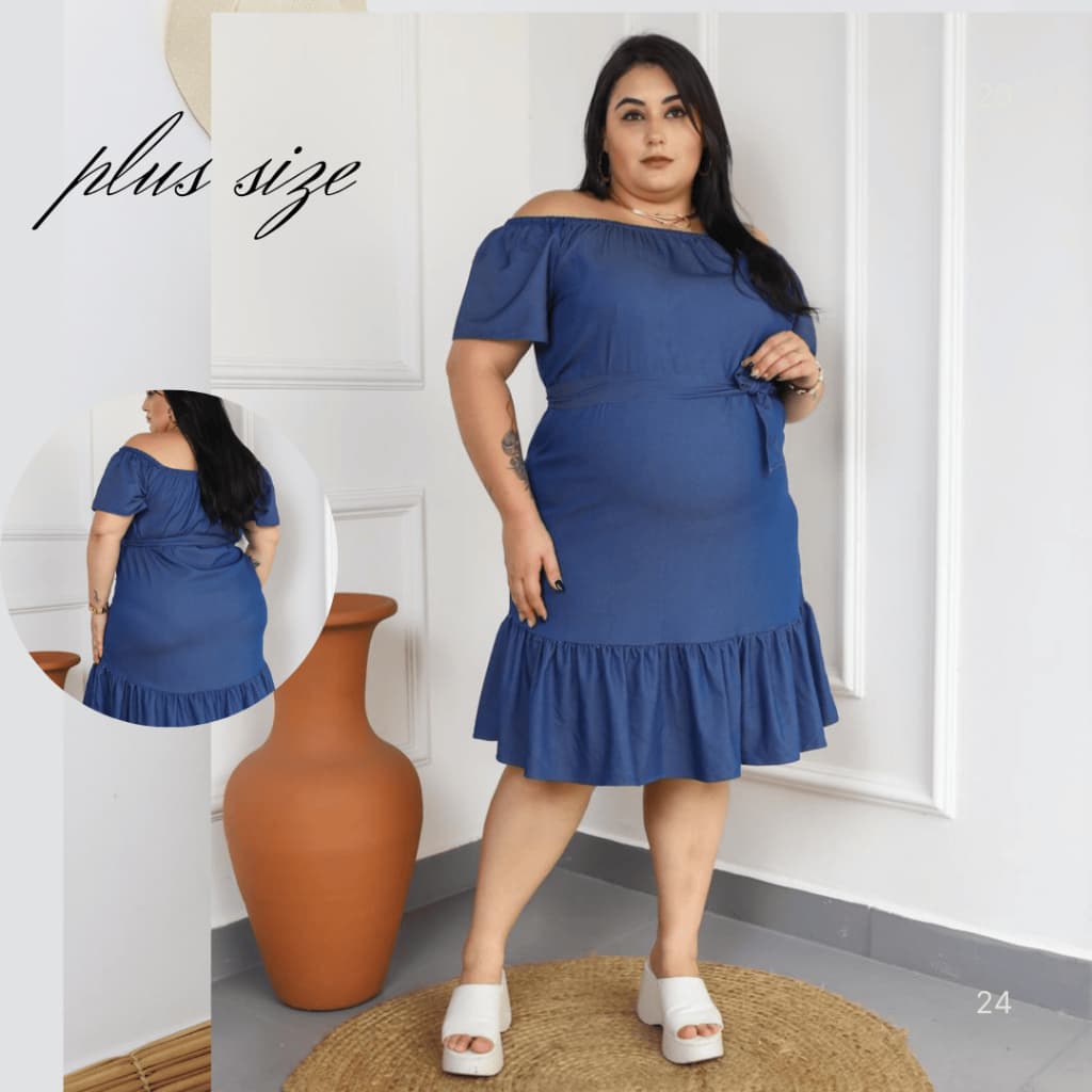Vestido ciganinha  manga curta Plus size jeans chambre