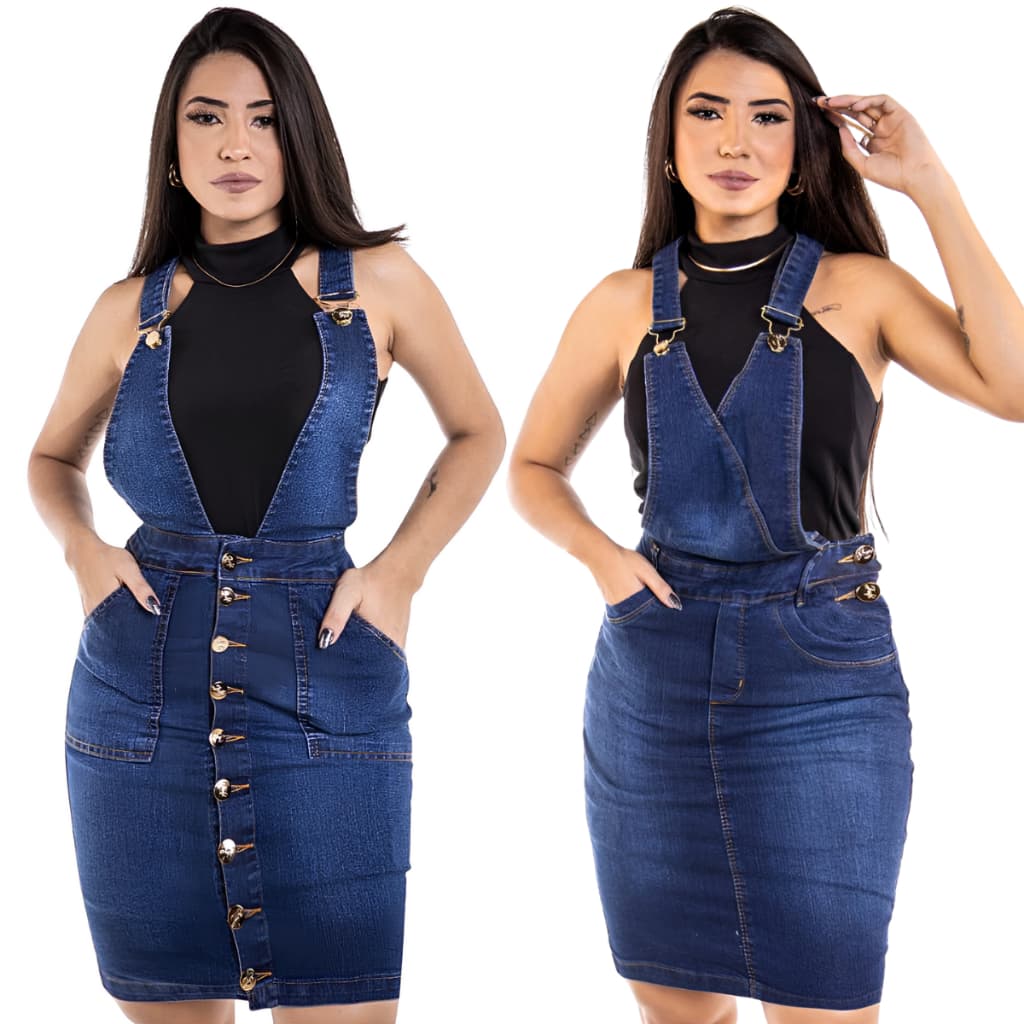 Jardineiras Macacão Saia Jeans Conjunto Escolha Sua Favorita Alta Qualidade Lycra Salopete Moda