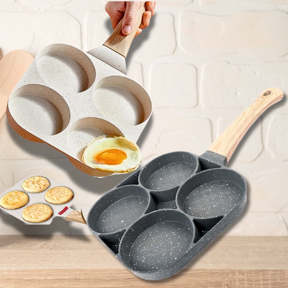 Frigideira Antiaderente 4 Bocas 4 em 1 Divisórias - Para Fritar Ovo Forma Hamburguer Multifuncional