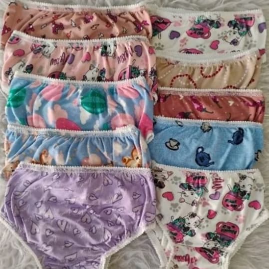 kit 10 calcinhas infantil de excelente qualidade de algodão sortidas com forro , do P ao GG.