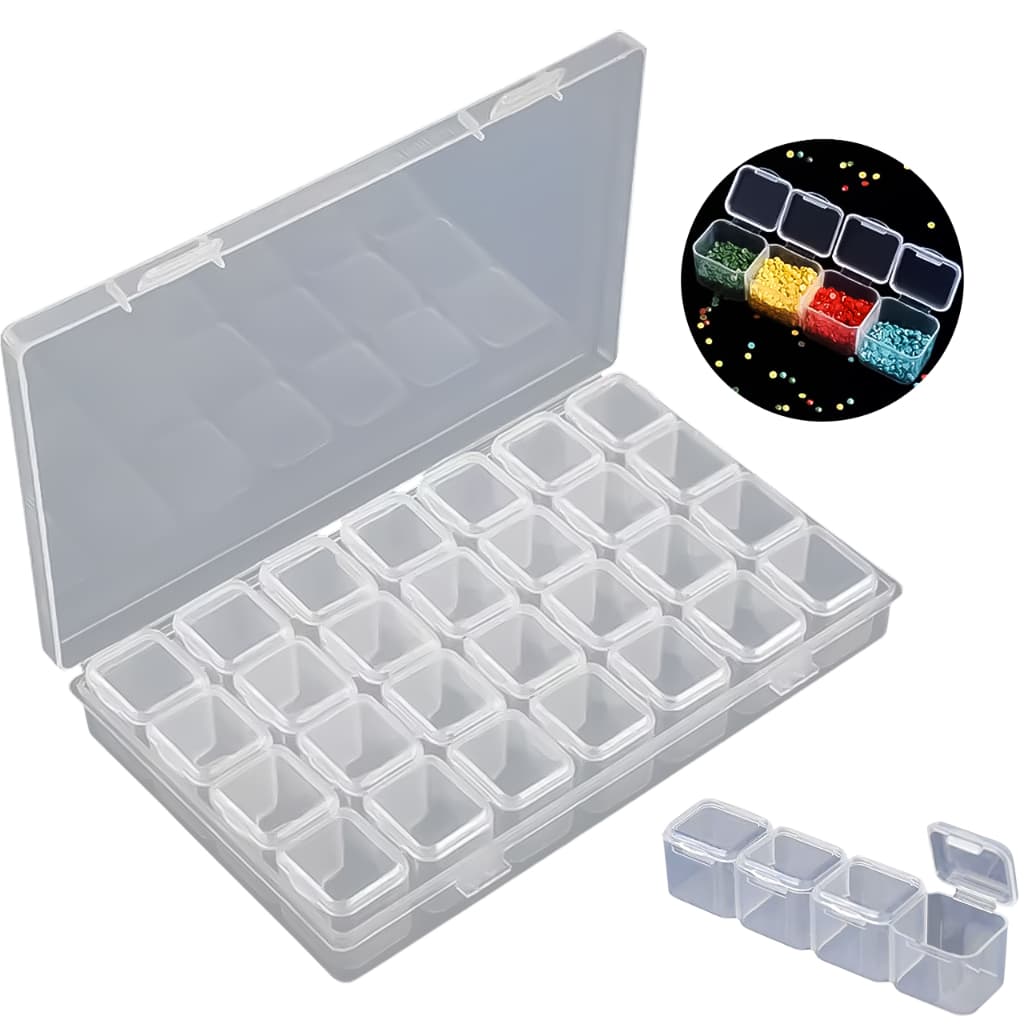 Kit 5 Porta Pedrarias Jóias Glitter Strass 28 Divisórias Acrílico Transparente Quadrado