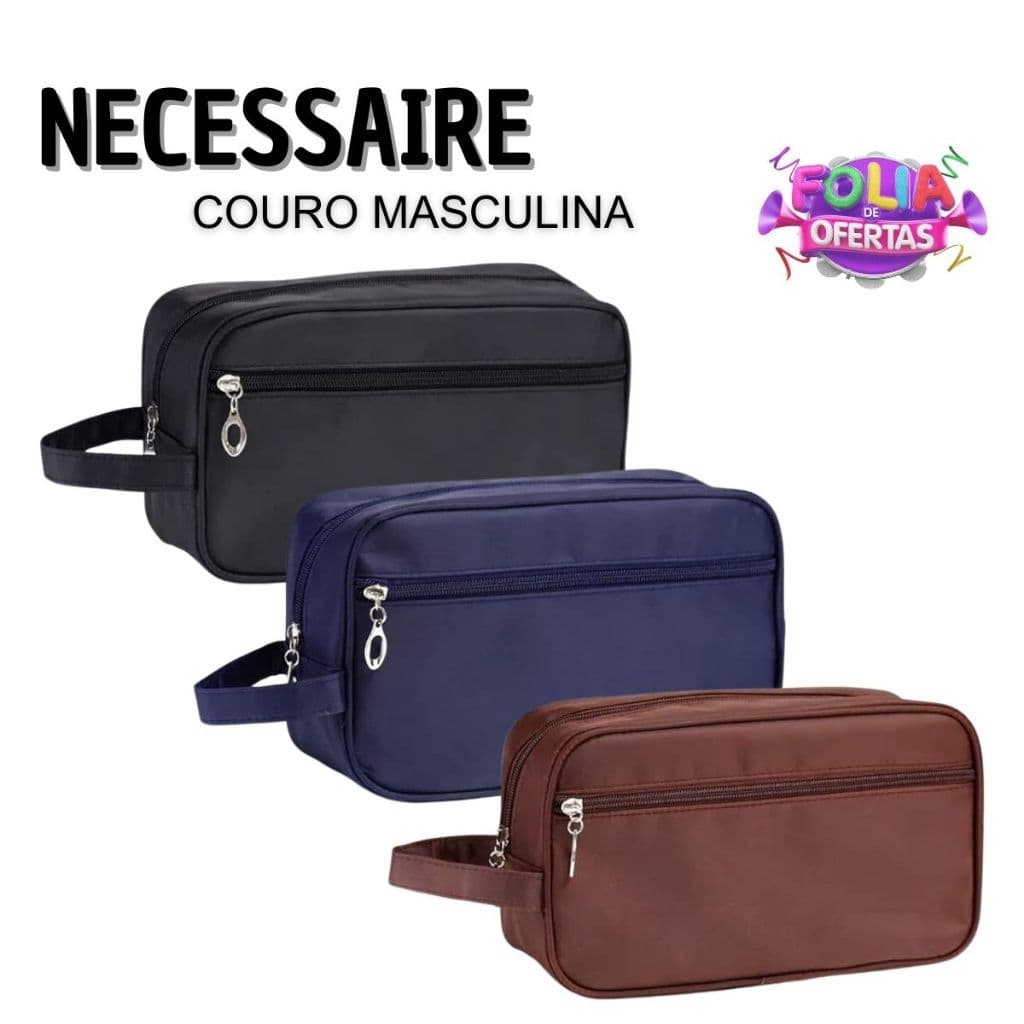 Necessaire de Couro Masculina Com Alça Lateral Para Viagem e Festas