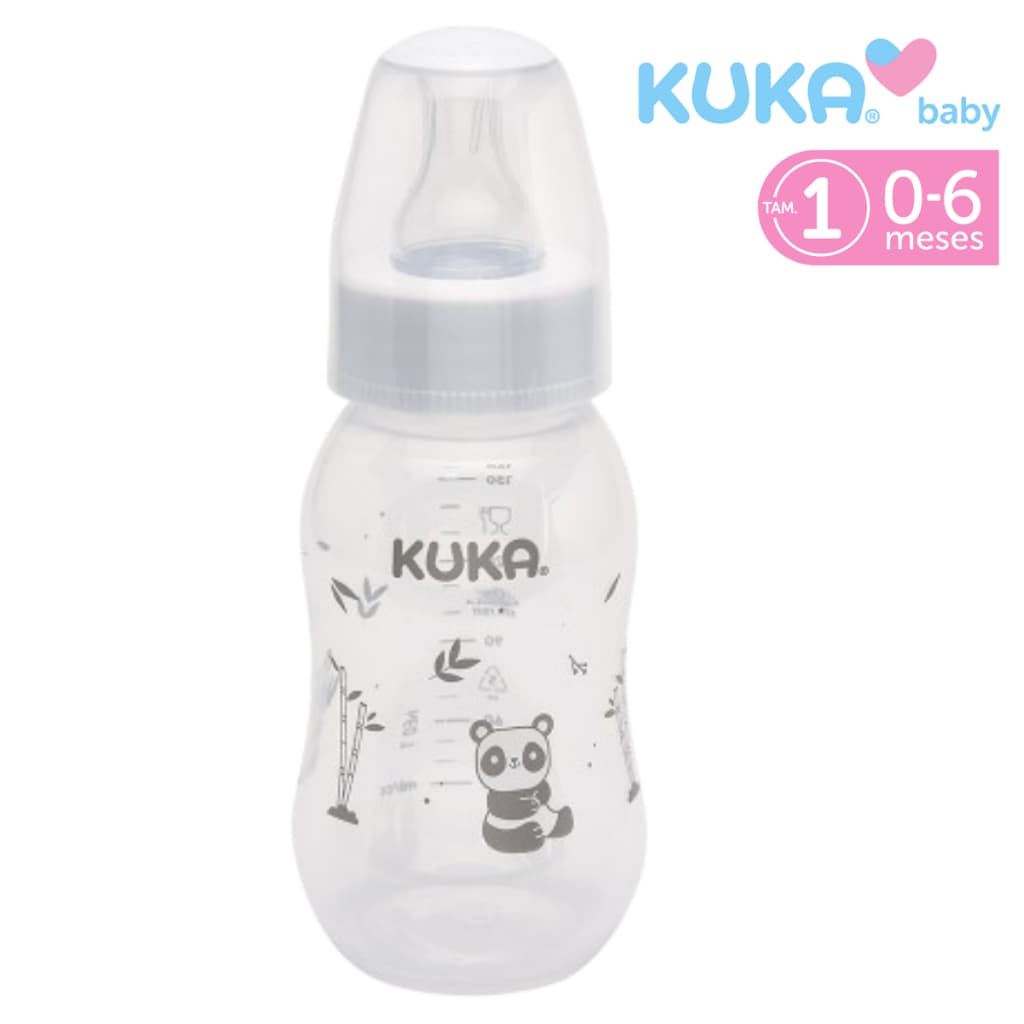 Mamadeira Chuquinha Kuka 160ml Bico Redondo Silicone Macio Flexível Tampa Antivazamento 0-6 m Neutra