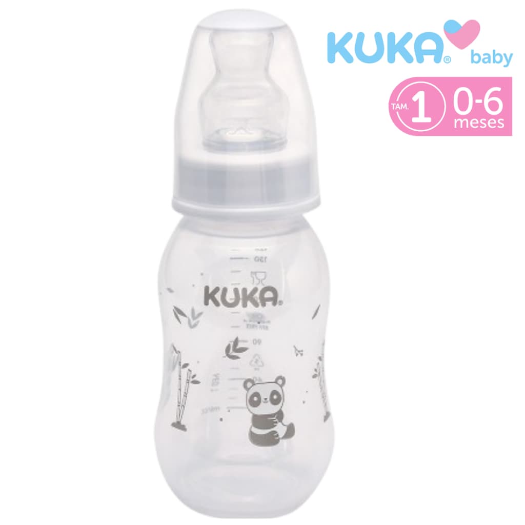 Mamadeira Chuquinha Kuka 160ml Bico Ortodôntico Silicone Macio Flexível Tampa Antivazamento Neutra