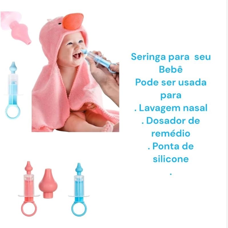 Seringa Aspirador Nasal Para Bebê Ponta de Silicone, Seringa Dosadora Para Remédios de Bebê
