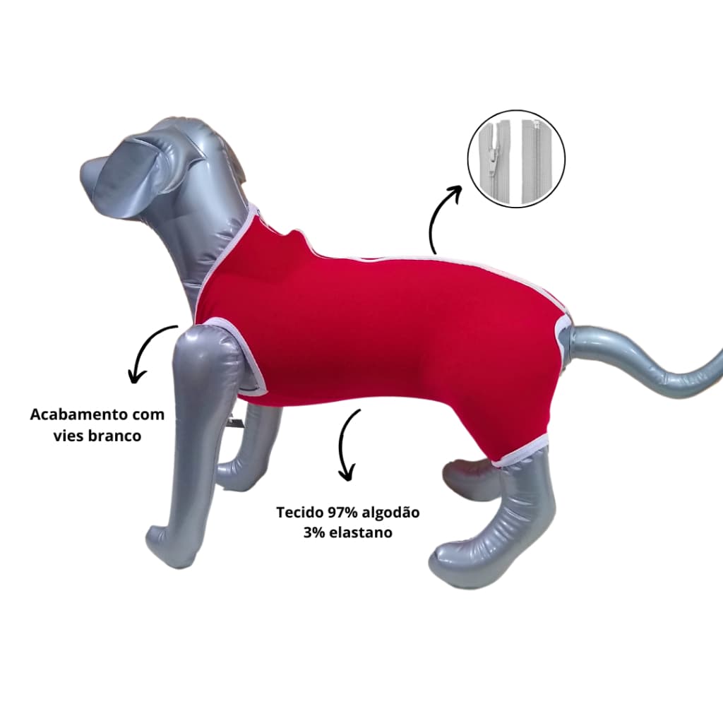 Roupa Pós Cirúgica Com Zíper Fêmea e Macho Castração Pet Perninha (CACHORRO OBESO)
