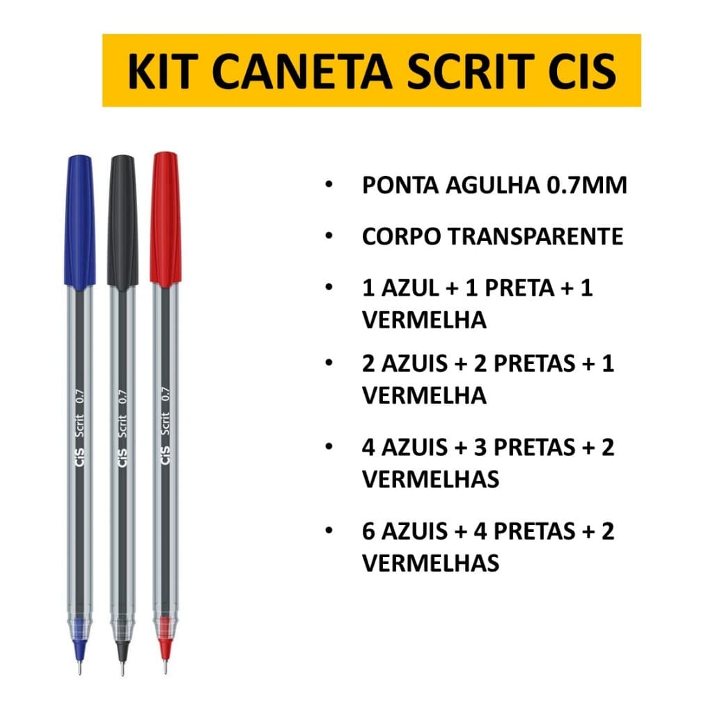Kit Caneta Esfereográfica Ponta Fina 0.7mm CiS Scrit