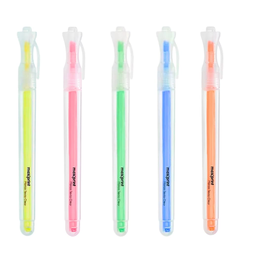 Canetas Marca Texto Maxprint Colorida Clear Cores Vibrantes kit 5 Unidades Escolar Juvenil