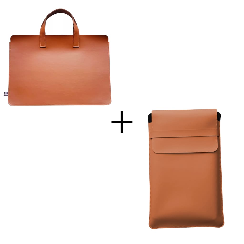 Pasta mais Sacola em Couro Sintético para Notebook Caramelo