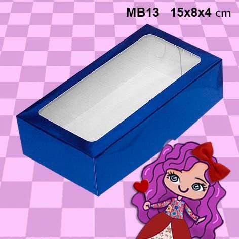 Embalagem MB13 em papel Kraft/Branco e Laminado Colorido e com visor em PVC Crystal- 15x08x04cm - Pacote com 10 unidades