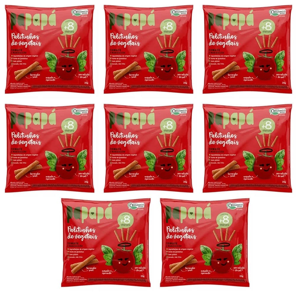 Biscoito Papapá Orgânico Tomate Manjericão 20g Kit 8 Un