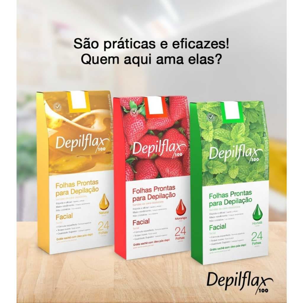 Folhas prontas Depilflax para depilação facial 24 unidades buço sobrancelha epilação facial
