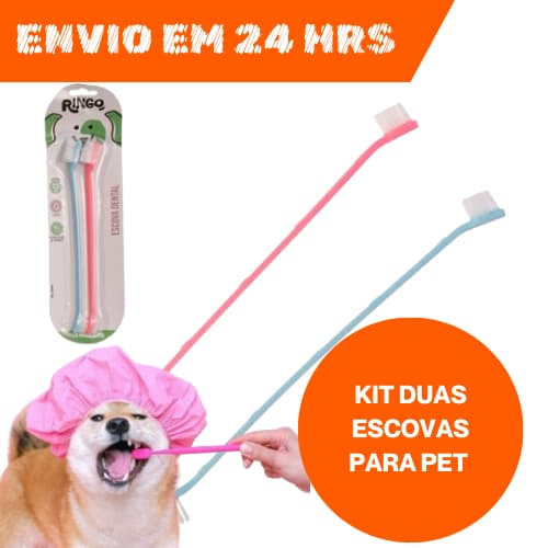 Kit 2 Escovas de Dente Dupla para Cães Cachorro e Gatos