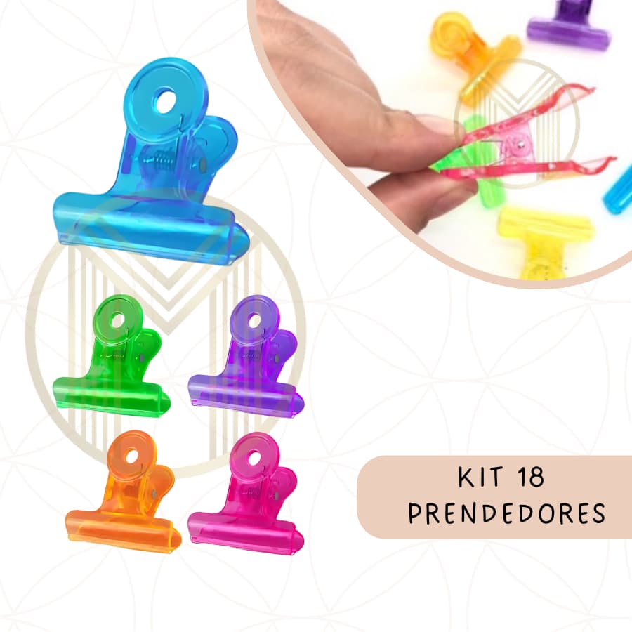 Kit 18 Prendedores Fecha Embalagem de Acrílico Colorido Clip Alimentos