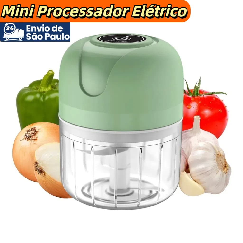 Mini Processador Elétrico de Alimentos Portátil com 3 lâminas de aço inox 250 ml USB Bivolt