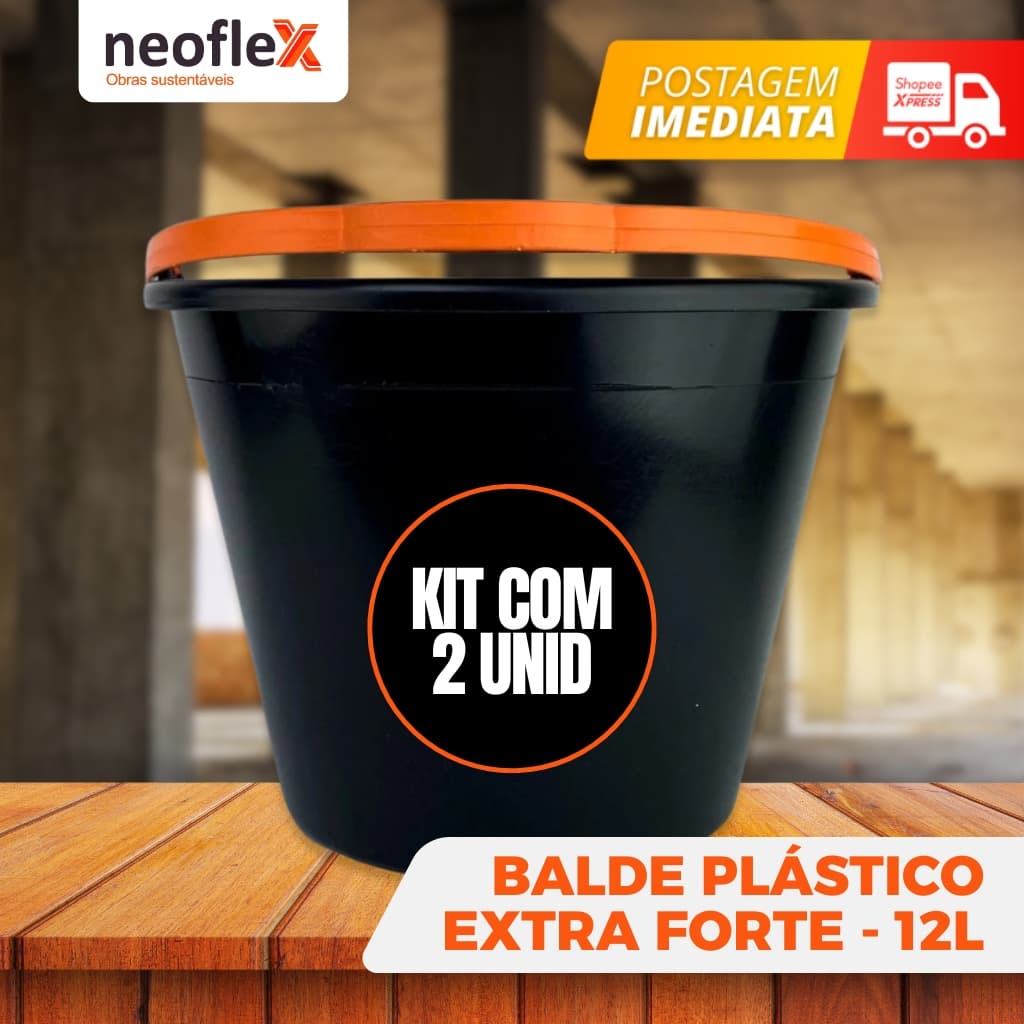 Balde Plástico Com Alça 12 Litros Kit 2und