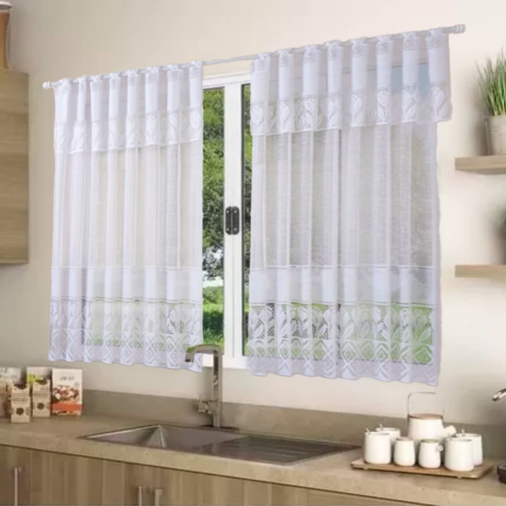 Cortina Cozinha Renda Tulipa Branca com bando 1,20m x 2,20m