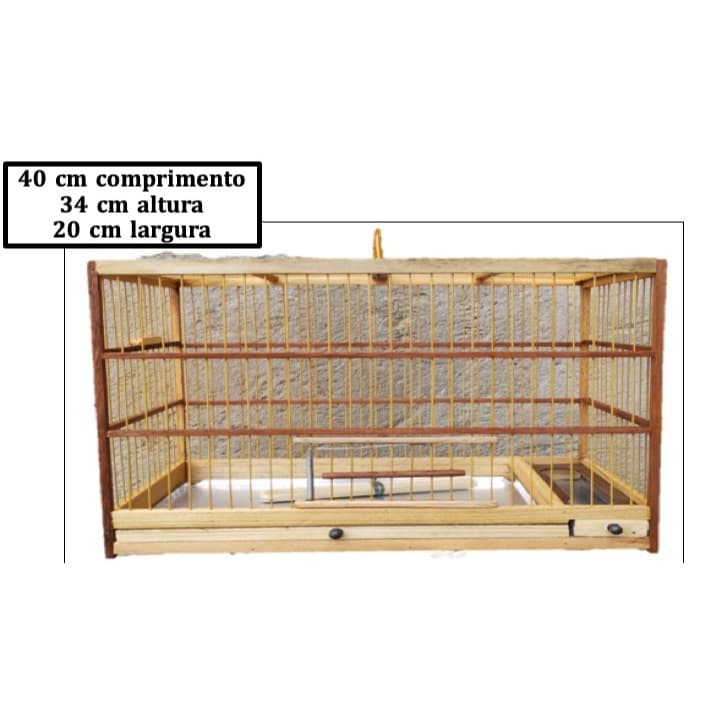 Gaiola quadrada em Madeira e Fibra para Aves: Coleira, Bigodinho, Pintassilgo, Papa-capim, Caboclinho, Canário e outras