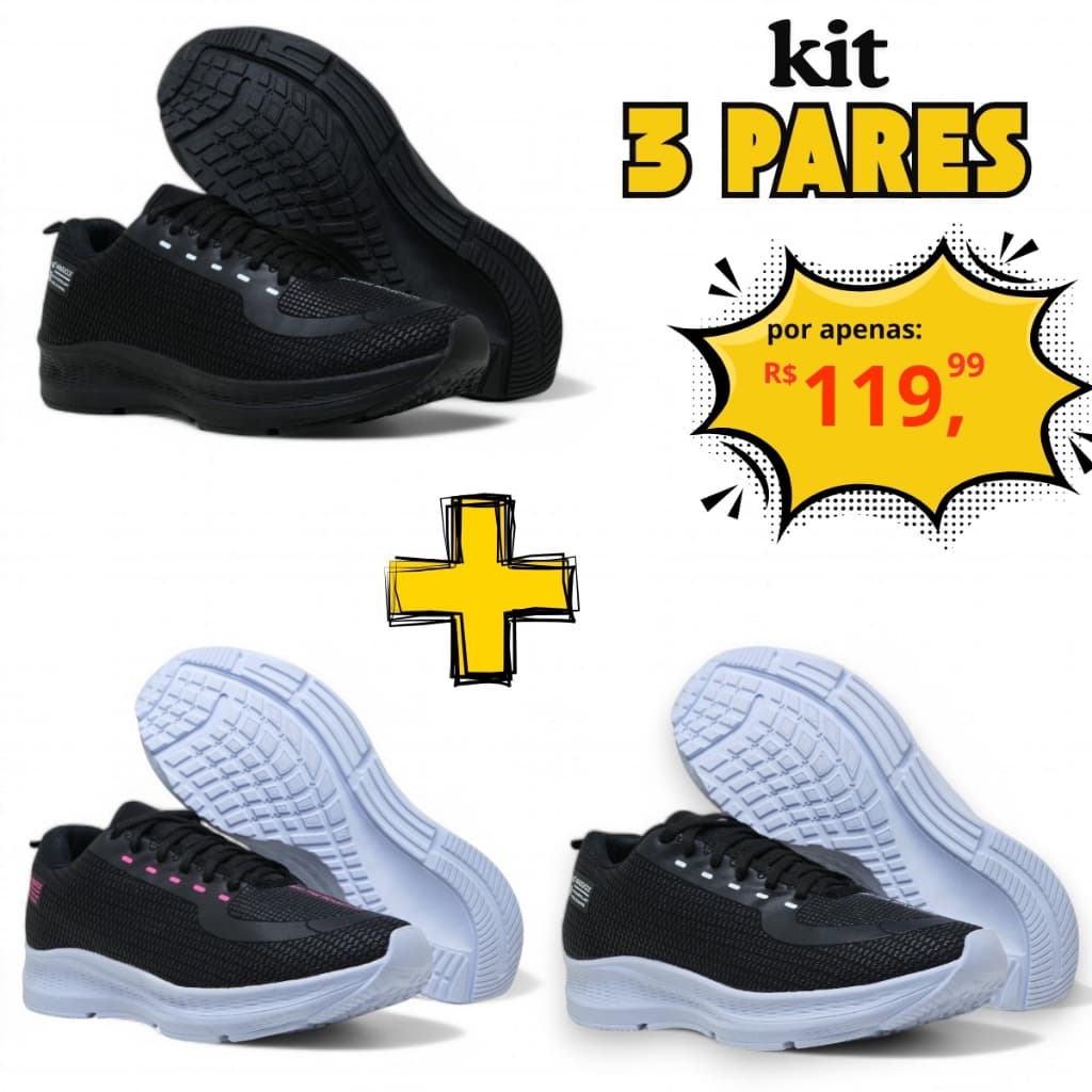 Kit 3 Pares De Tenis Masculino Feminino Esportivo Caminhada Academia Melhor Qualidade Original !!