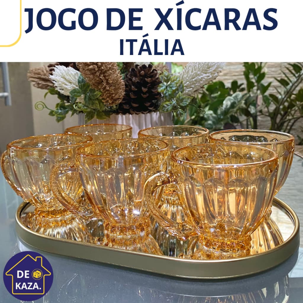 JOGO DE XÍCARAS ITÁLIA 6 UNIDADES ÂMBAR VIDRO 200ML