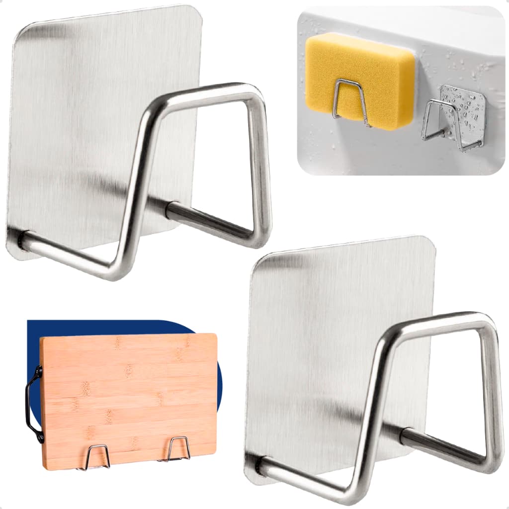 Kit 2/4 Gancho Aço Inox 3M Adesivo Multifuncional Suporte Porta Esponja Para Bucha De Pia E Parede