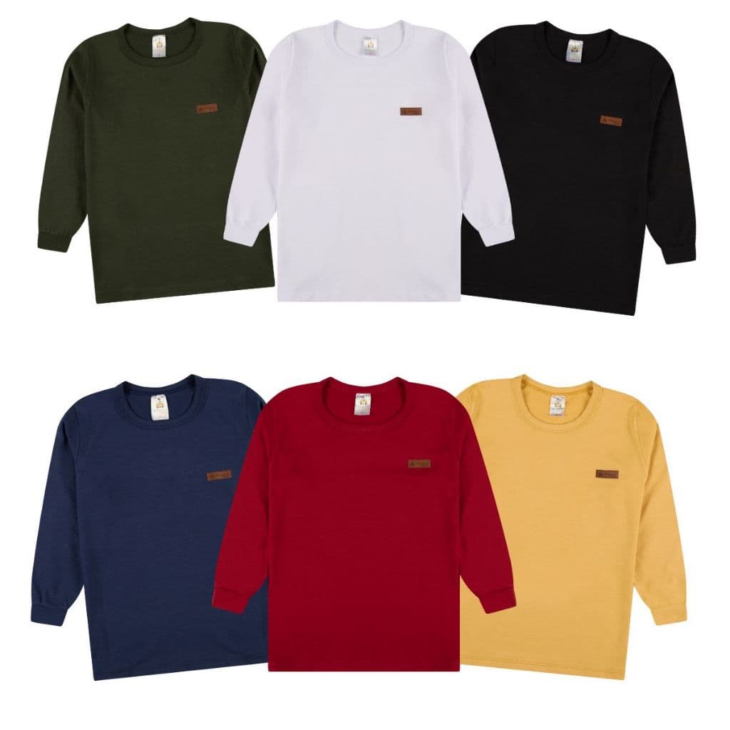 Kit 6 Camisetas Manga Longa Infantil Bebê Menino Básica Lisa  Estilo Básico e Casual 100% Algodão