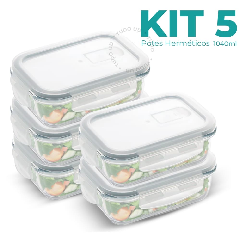 Conjunto 5/6/10 Potes 1040ml Marmita Vidro Hermético 4 Travas Com Vávula