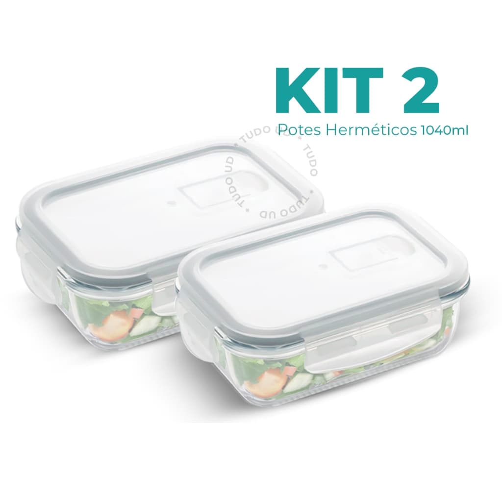Conjunto 2 Potes 1040ml Marmita Vidro Hermético 4 Travas Com Válvula