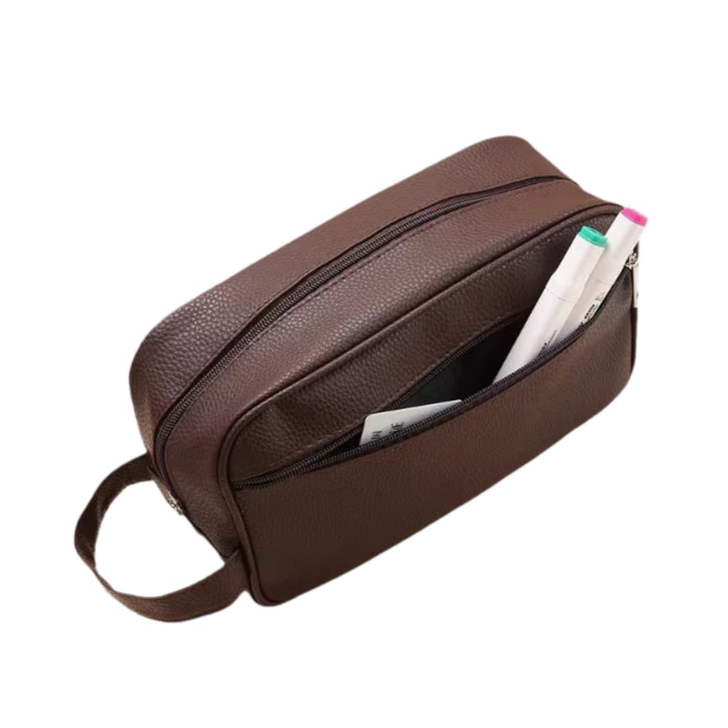 Bolsa Organizadora Higiene Documentos Viagem Discreta Alça couro