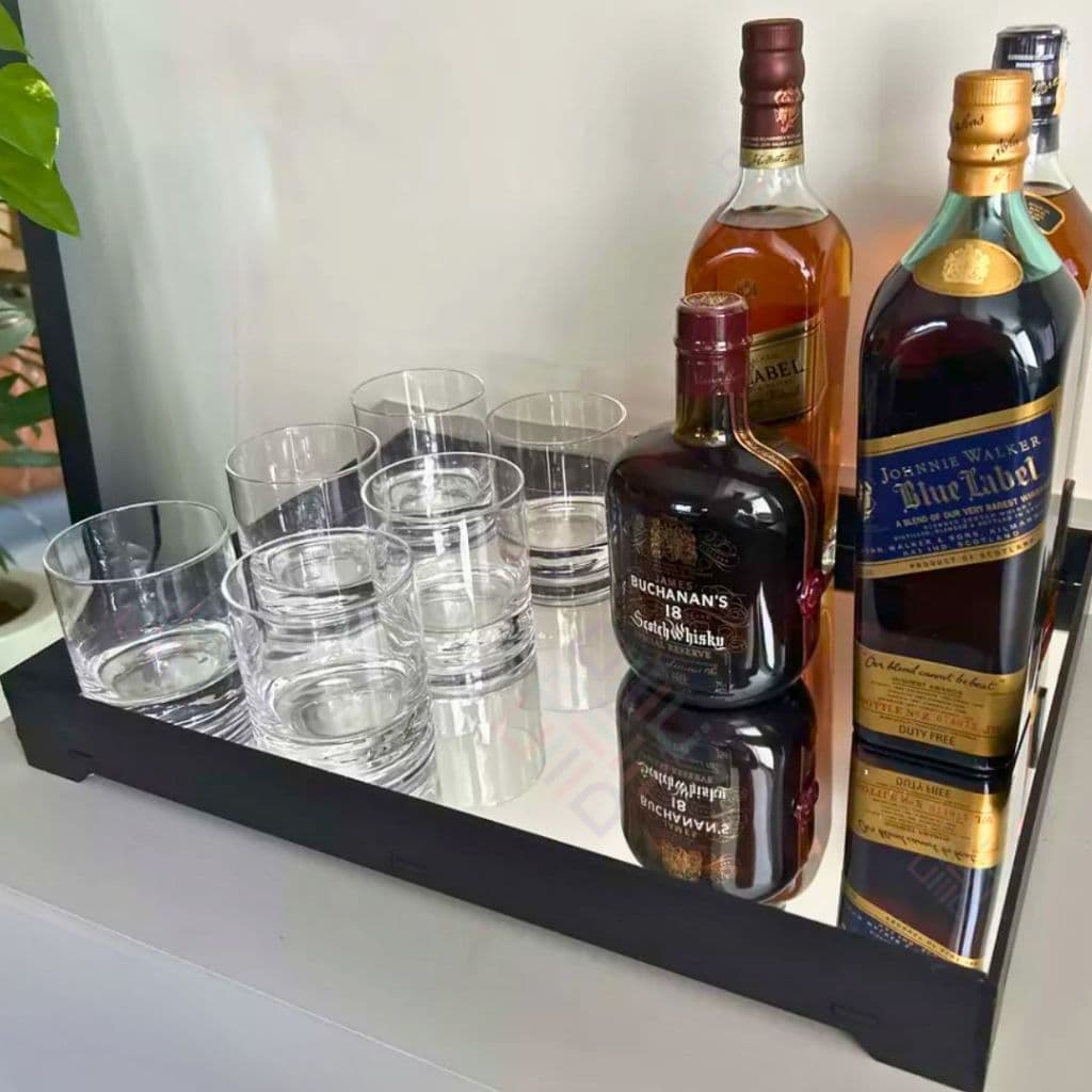 Aparador Luxo Espelhado Barista Bar Apoio Servir Bebidas Drinks Garrafas Bandeja Premium Cozinha