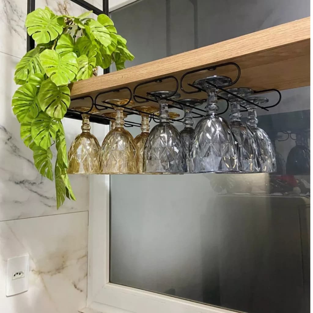 2 Suportes de Taça Para Organizar Vinho Suporte Suspenso Taça Preto 30cm ou 42cm