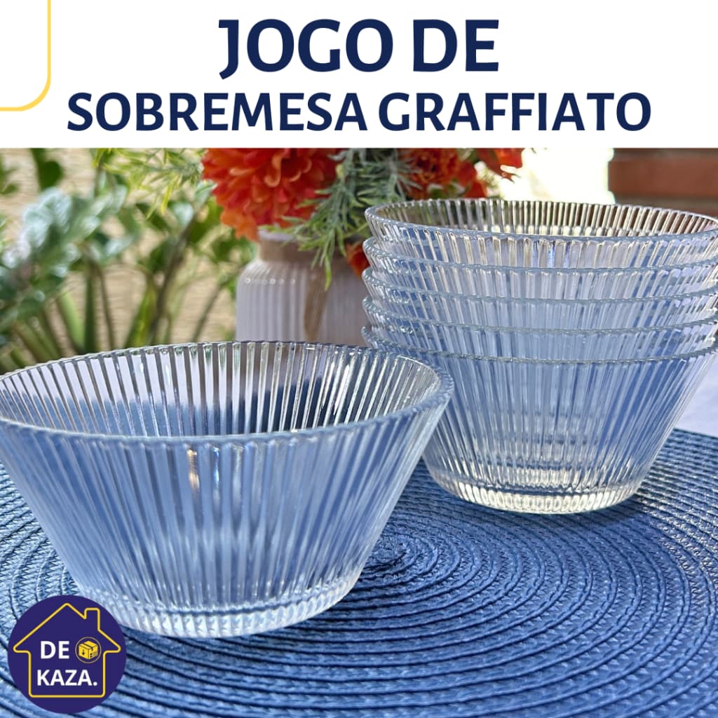 Jogo de Sobremesa Graffiato Vidro Transparente 6 Unidades 300ml