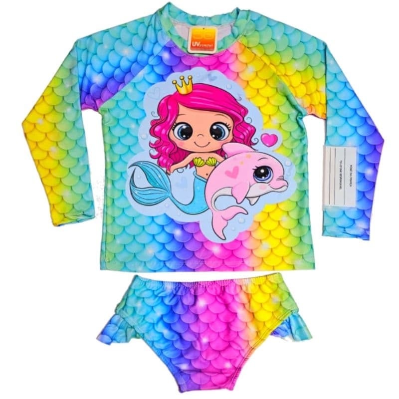 Blusa UV50 feminina + Biquíni até 12 anos com Etiqueta de identificação para emergência