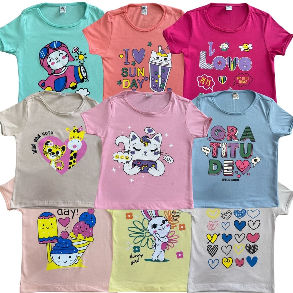 Kit 3 Camisetas Manga Curta Menina Estampado Desenho Infantil Kids Sortidos Verão Feminino Básico