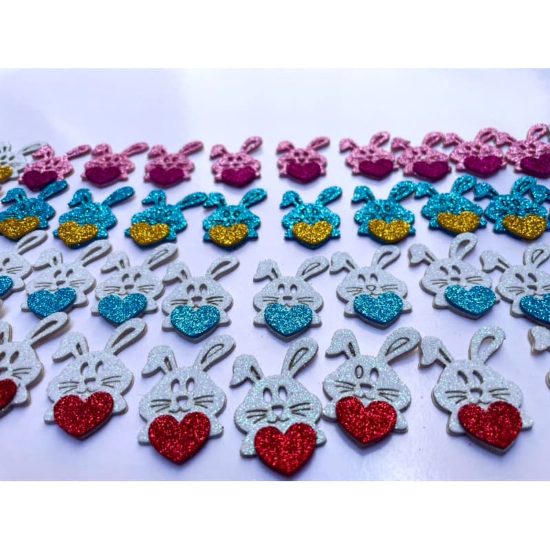 Kit 50 Adesivos Pet Páscoa - SUPER PREMIUM - Coelho Abraçando Coração