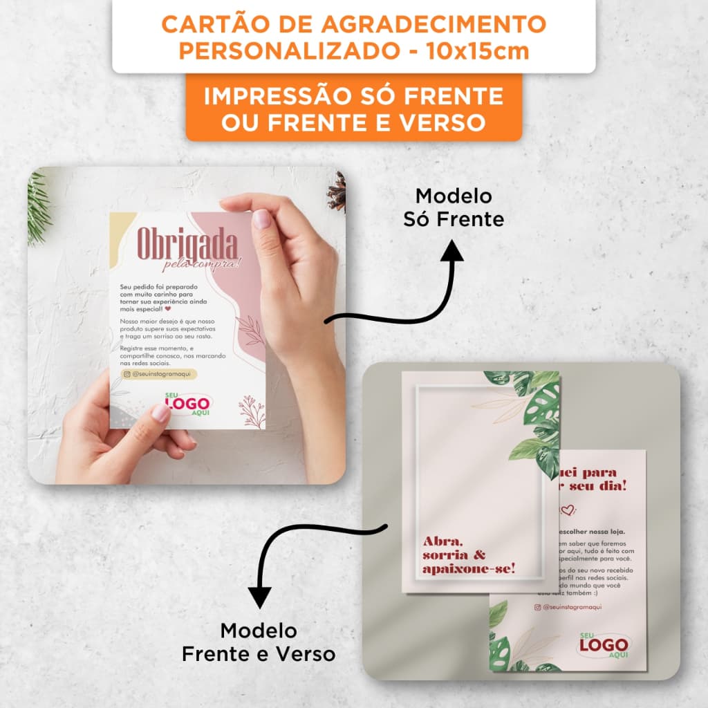 Cartão de Agradecimento Personalizado com Seu Logo - 10x15cm